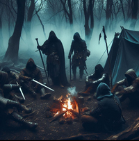 an group of adventurers around a campfire